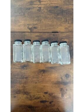 8.5 oz Glass Spice Jars with Black Lids Bundle Lot 6 Empty Storage Containers